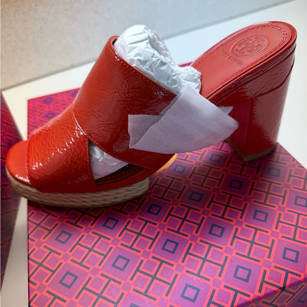 Tory Burch Red Patent Leather Mules